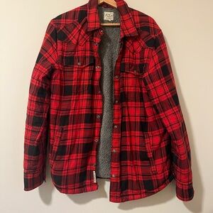 Lucky Brand Red and Black Plaid Shirt Jacket